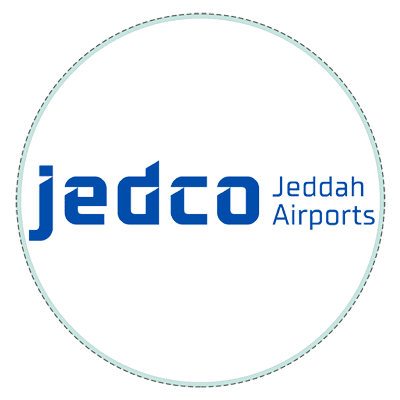 JEDCO Jeddah Airports Company official logo in blue text within a circular teal-bordered frame